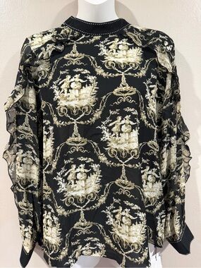New with Tag Black and Gold Ruffle Long-Sleeve Women's Top medium
